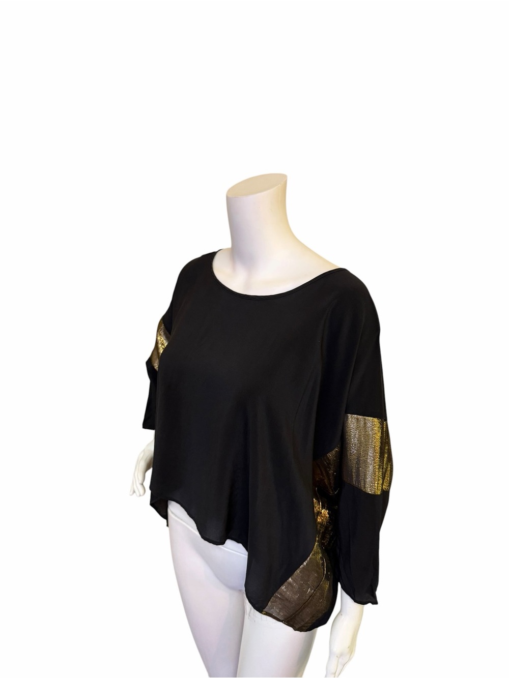 Amanda UpRichard Black Top with Gold Accent Sleeves